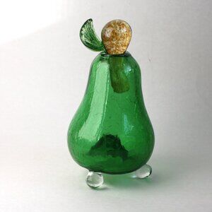 Vintage Art Glass Pear with Stopper Crackle Glass Green Decorative glass